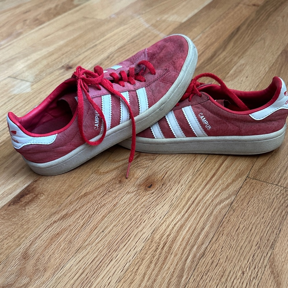 Vintage Adidas Red Campus Sneakers with White Stripes